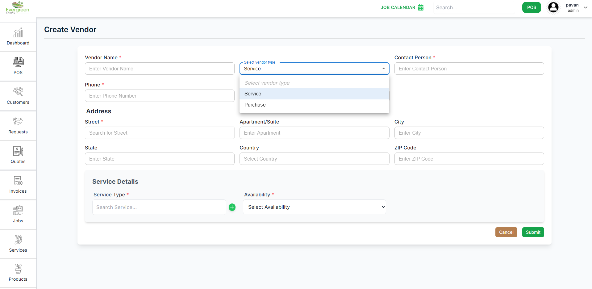Create Vendor Form