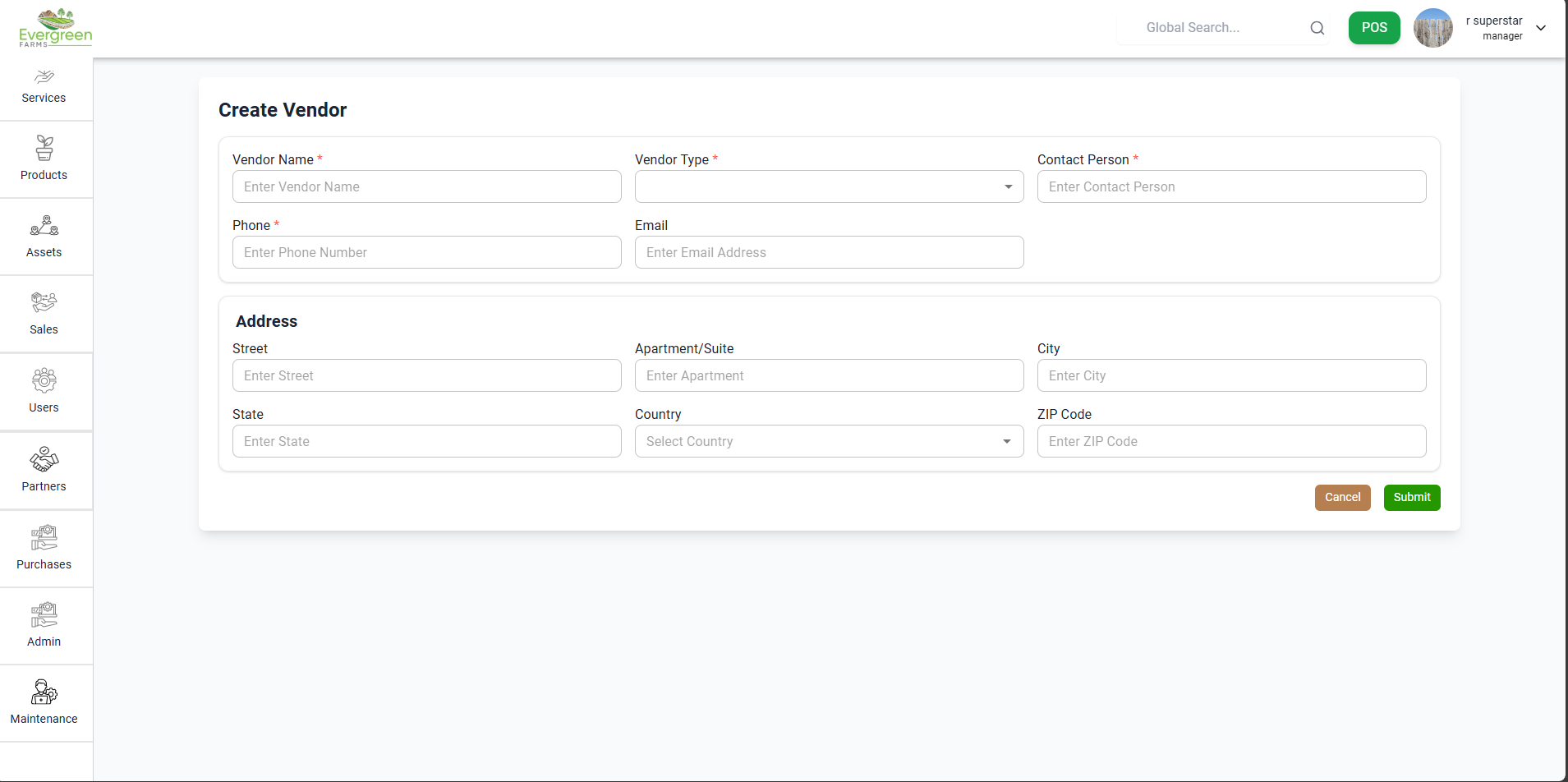 Create Vendor Form