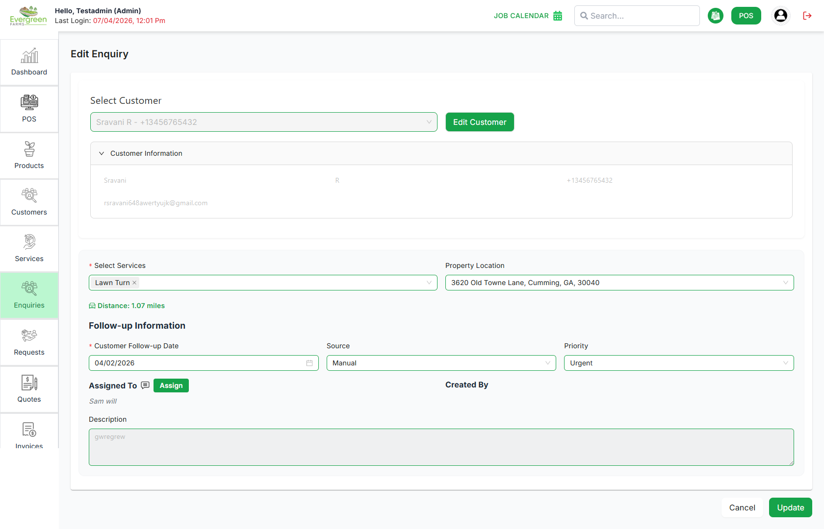 Edit Enquiry Form