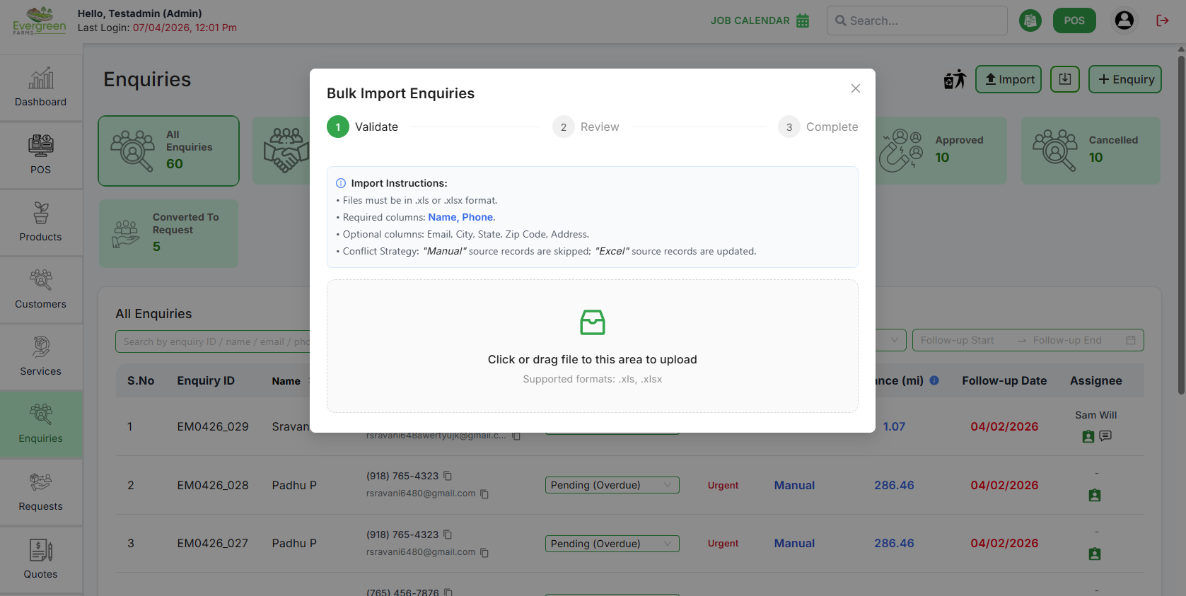 Enquiry Filter Options