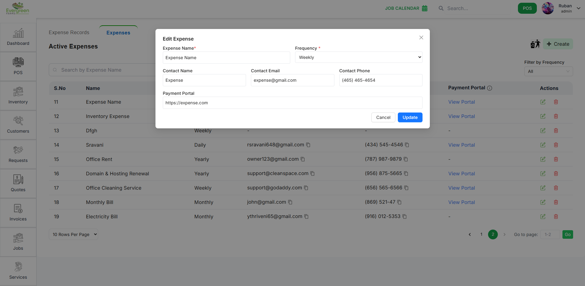 Edit Expense Type form