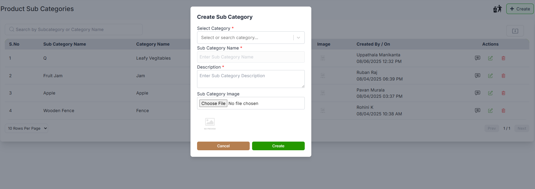 Create Subcategory