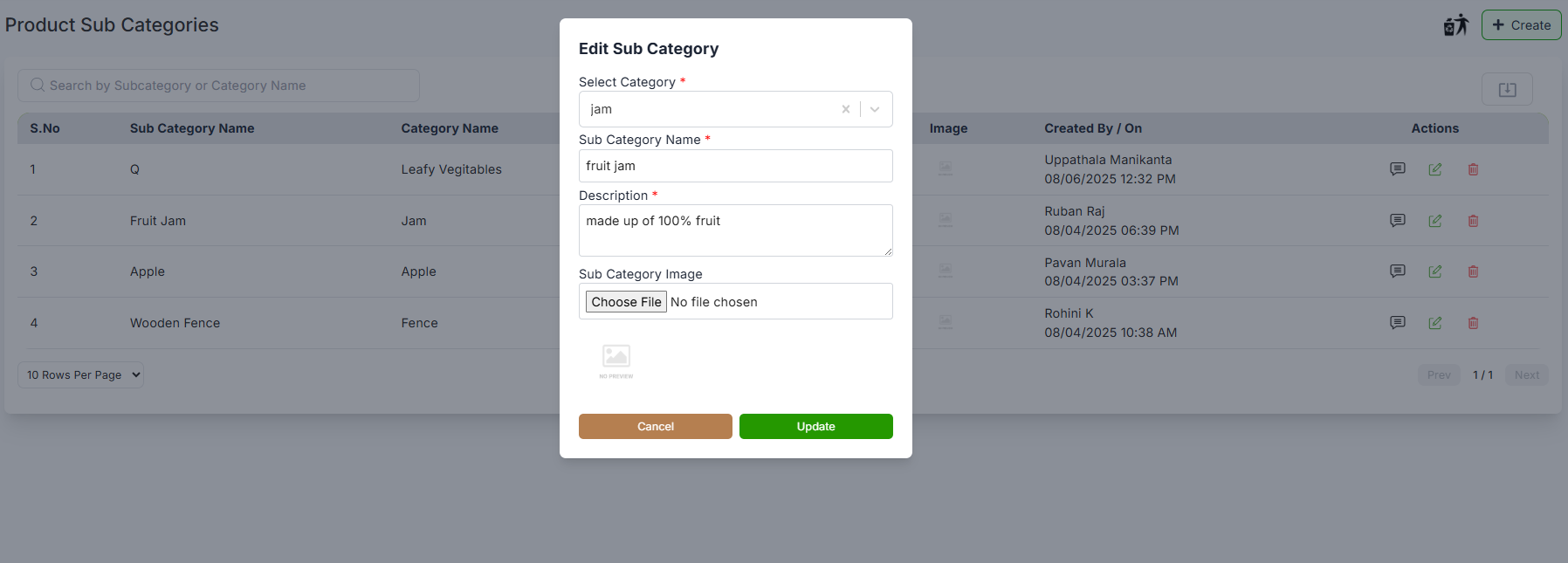 Create Subcategory