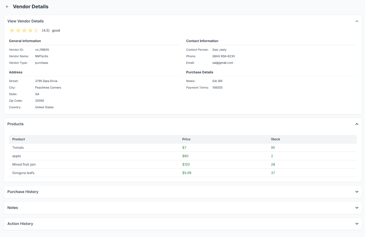 Create Vendor Form