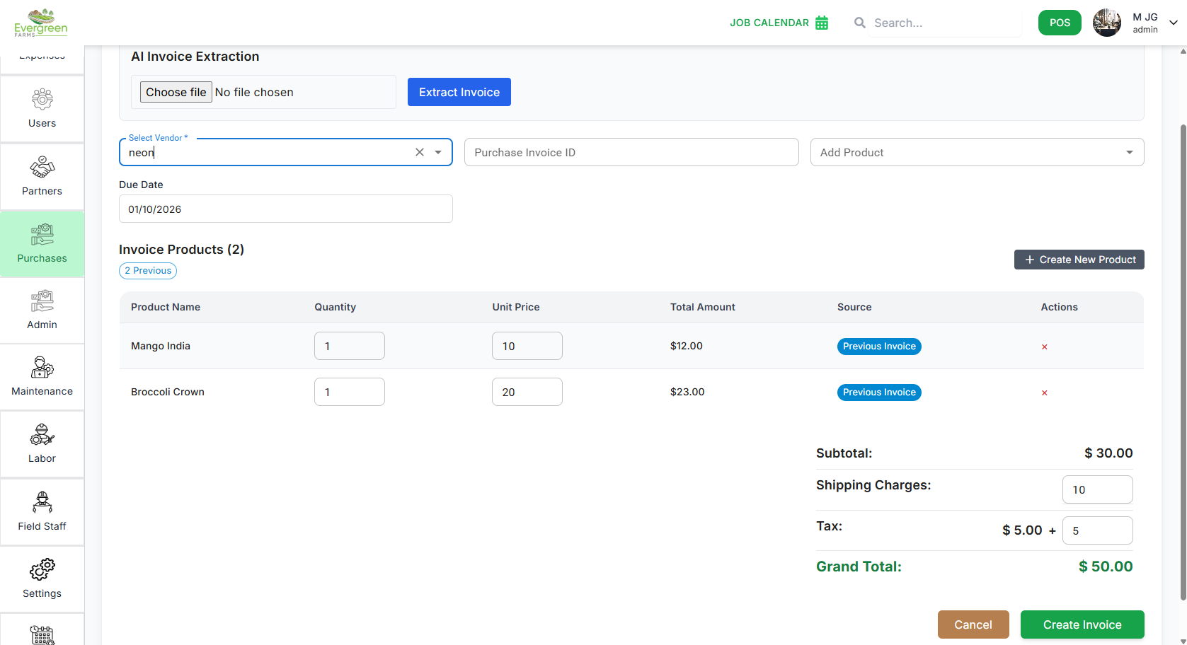Create Vendor Form